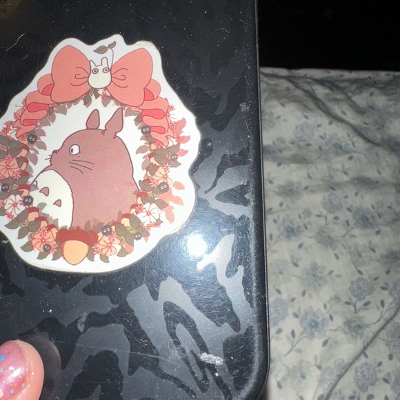 Cute Black Phone Case with Totoro and Boba Stickers - Picture 4 of 4
